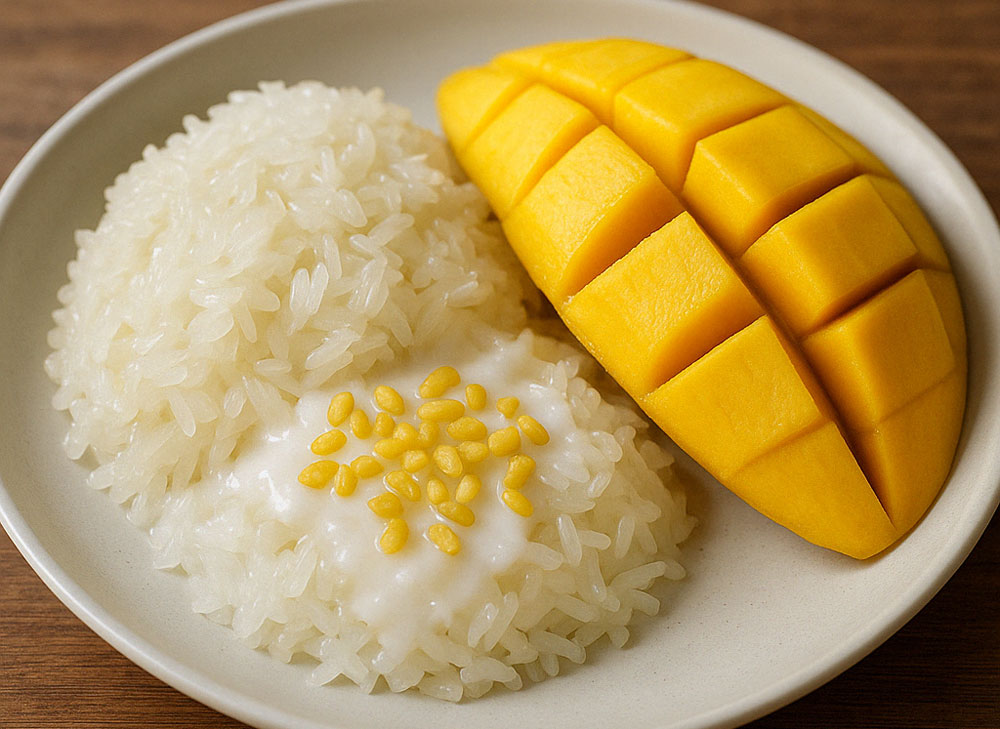 Riz gluant à la coco et mangue mures fraiche